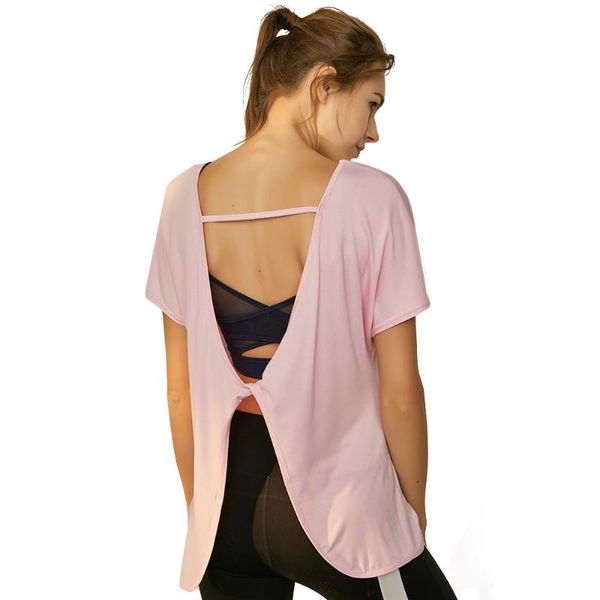 

yoga outfits sport t-shirt female gym backless modal solid shirt workout femme fitness running women short sleeve casual shirts, White;red