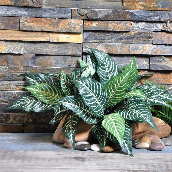 2019 10 Heads Zebra Leaf Artificial Plants Fake Fern Green Leaf