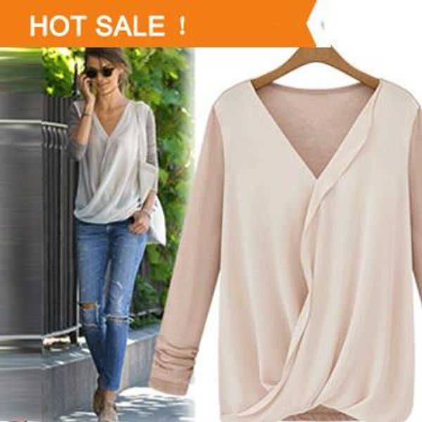 

2014 женская мода блузы повседневный лоскутная вязание шифон топ blusas femininas рубашки мужские plue размер xl, White