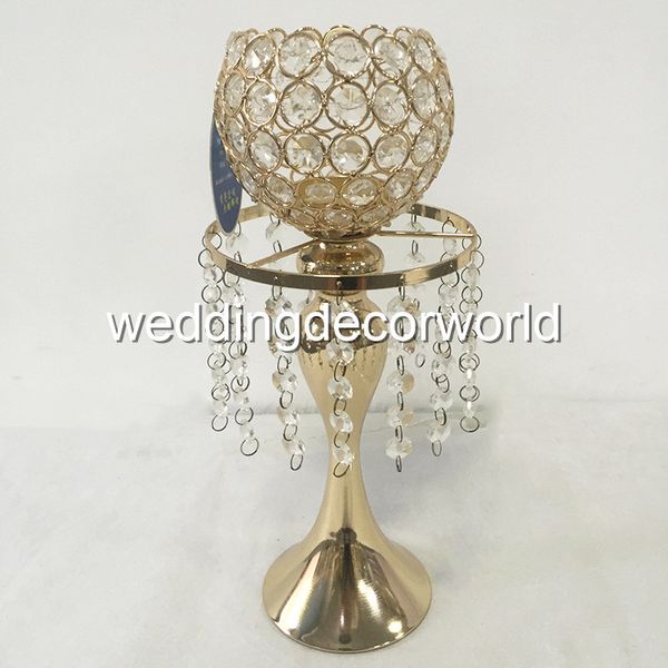 Новый стиль Высокий золотой стол Центральная подставка для цветов Хрустальная люстра с бисером пряди Свадебный реквизит decor510