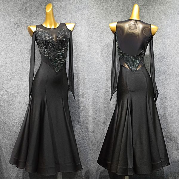 

new ballroom dance competition dresses black sequined off-shoulder dress waltz performance wear spanish flamenco clothes dn4888, Black;red