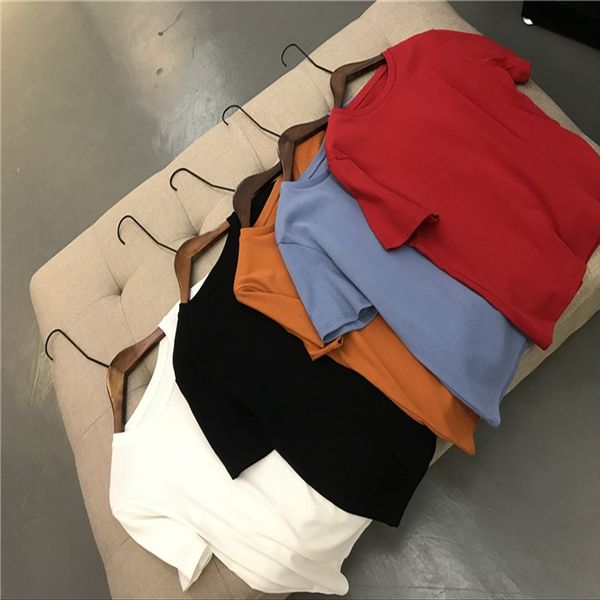 

yuyee solid color cotton short-sleeved t- women's loose shirt base shirt ins stylish t-shirt, White