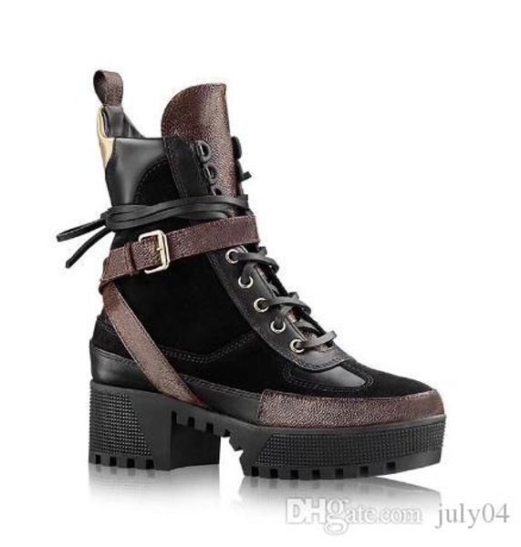 

latest luxury women designer boots martin desert boot flamingos love arrow medal 100% real leather coarse size us5-11 winter shoes 72, Black