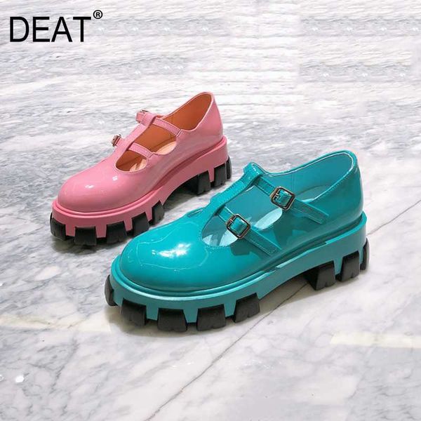 

deat] 2020 round toe double buckle pu leather candy color single shoes thick bottom shoes women new spring autumn tide 10g929, Black