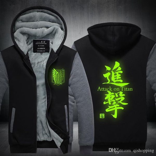 

attack on titan hoodie luminous thicken fleece cardigan coat cotton coat zipper jacket super warm leisure sweatshirt sport hoodie us eu size, Blue;black