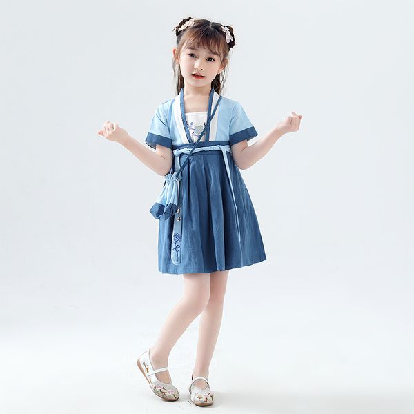 

chinese style blue folk dance costume kids hanfu clothes girls chinese ancient and traditional tang suit girls dance wear dql477, Black;red