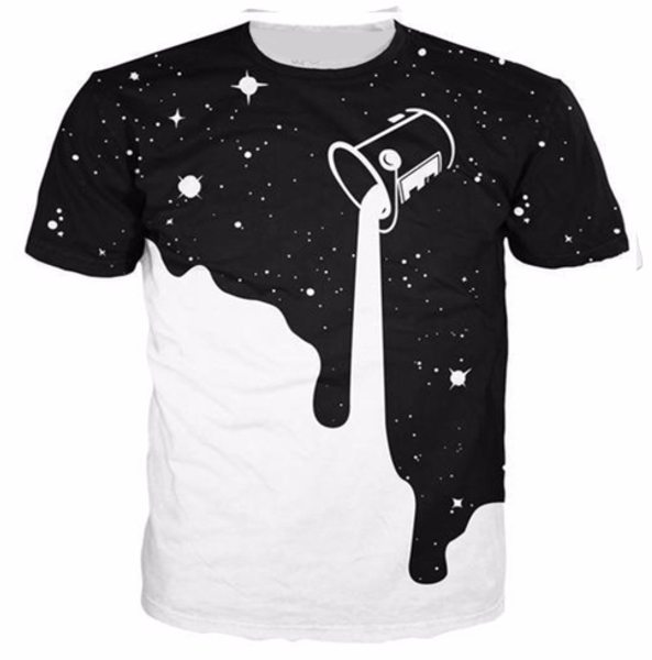 

новая мода смешные пространство молоко налил футболка 3d печати мужчины / женщины унисекс лето круглый воротник с коротким рукавом повседнев, White;black