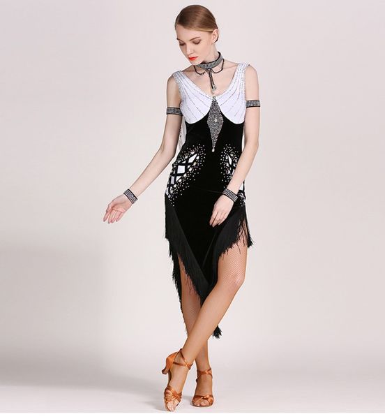 

fashion design fringes performance latin dress competition, Black;red