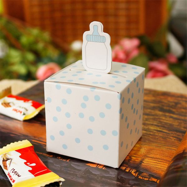 

100pcs cute baby bottle shape square candy box child birthday favors baby shower boy blue/pink packing gift boxes