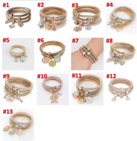

2020 fashion elastic 3 colors bracelets 3 pieces set circle&girl charm bangle male female crystal bracelets for jewelry a0122, Golden;silver