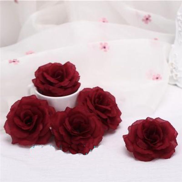 

10pcs 8cm burgundy artificial rose flower head for wedding decoration valentine's day gift diy rose bear wine red fake flowers