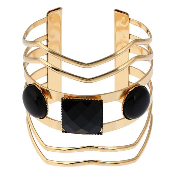 

2019 fashion metal hollow bracelet geometric multilayer wire bangle trendy opened resin cuff bracelet women jewelry gift, Black