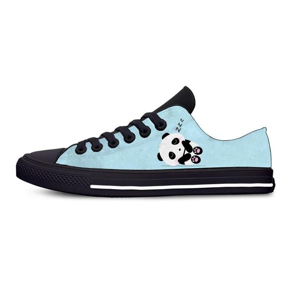 

cartoon panda animal cute funny fashion lovely casual canvas shoes low lightweight breathable 3d printed men women sneakers, Black