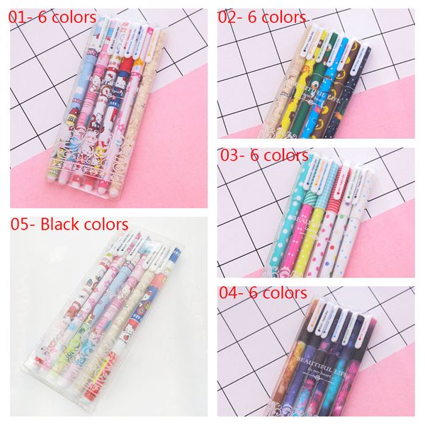 

6pcs/lot 0.38mm cartoon dots star series gel pens handwriting pen student stationery office school supplies 5 types