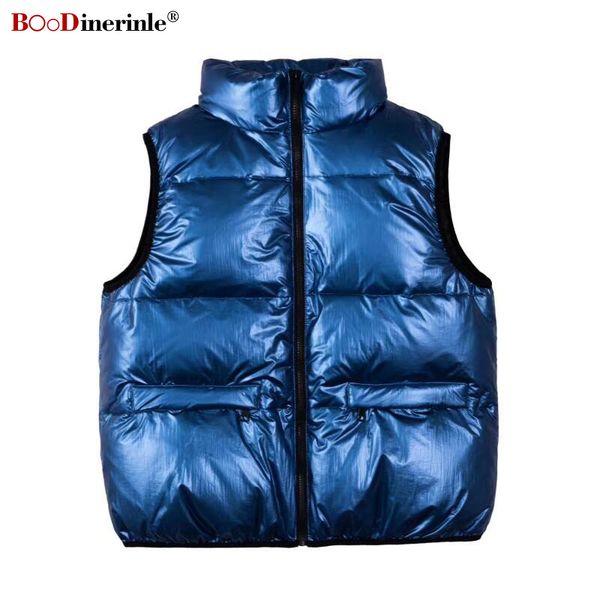 

boodinerinle blue women's down vest women casual sleeveless glossy down jacket vest thick warm short puffer jacket waistcoat, Black