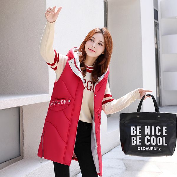 

new sleeveless vest coat women winter casual loose waistcoat womens warm cotton sleeveless coats autumn hooded cotton coats, Black;white