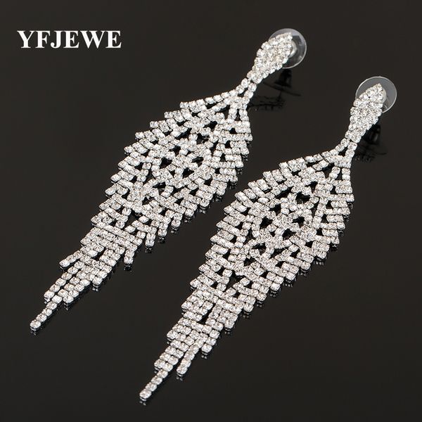 

yfjewe jewelry fashion earrings for women crystal wedding drop earrings bride rhinestone bridesmaid brincos party prom e317, Silver