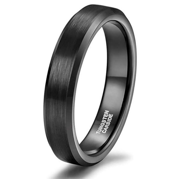 

4mm 6mm 8mm black tungsten wedding band ring for men women brush bevel edge comfort fit, Slivery;golden