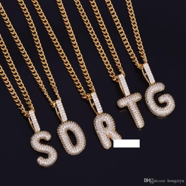 

hip hop jewelry a-z small bubble letters necklaces &pendant custom name charm for men women gold silver cubic zircon cuban chain