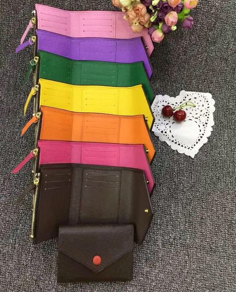 

wholesale leather multi color coin wallet designer three fold short wallet old flower mini original box women's pea card bag classic zi, Red;black
