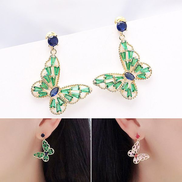 

дамы шикарные милые хрустальные стразы полые серьги бабочки 925 серебряные иглы серьги ювелирные изделия цвет циркон хрустальные серьги пода, Silver