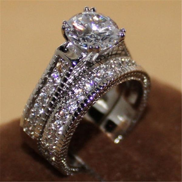 

Cross border popular jewelry European and American fashion women engagement set ring zircon micro inlaid platinum ring wholesale