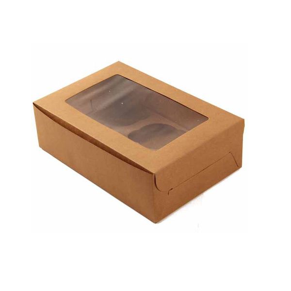 

6 hole cupcake holders white brown kraft paper muffin cake boxes portable dessert package box