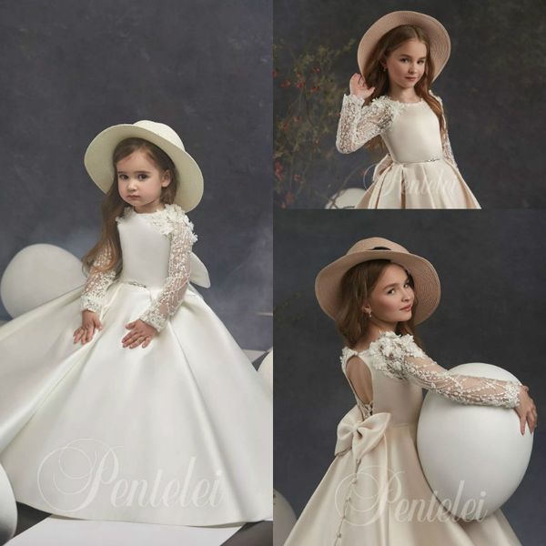 

cute ball gown flower girl dresses jewel long sleeve hollow lace applique hand made flower pageant dress floor length girl' birthday p, White;blue