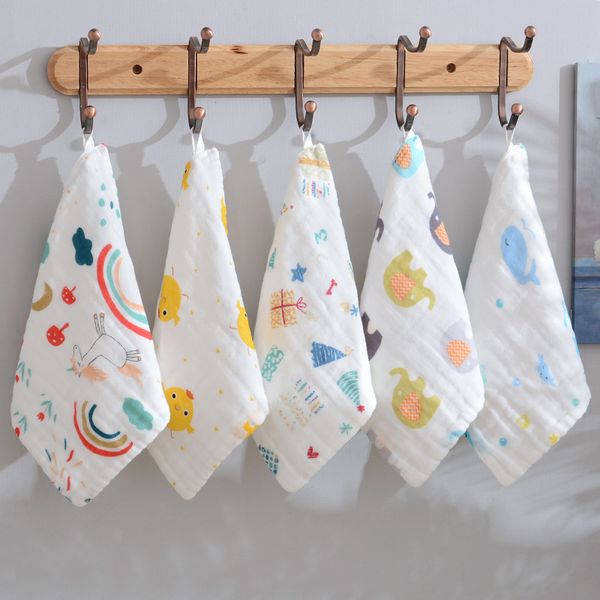 

100% cotton square 25*25cm face towel muslin baby stuff for newborns 6-layers gauze baby wipes wash cloths 5pcs/set