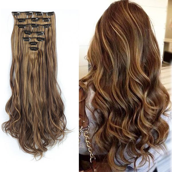 2019 Long Natural Wave Full Head Hair Extension Ombre Brown To