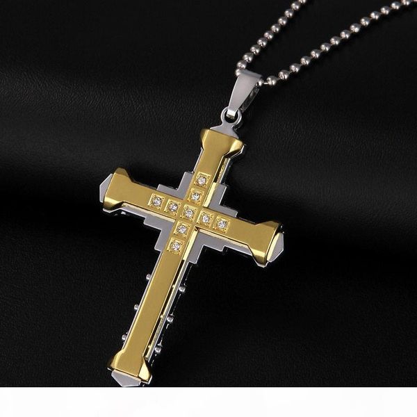 

fashion male crystal cross pendant silver gold black stainless steel zirconia jesus cross pendant necklace jewelry for men kka1840