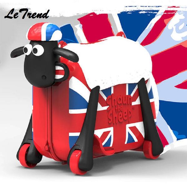 

fashion women cute cartoon sheep shape kids ride-on trolley suitcase solid children carry on spinner rolling luggage