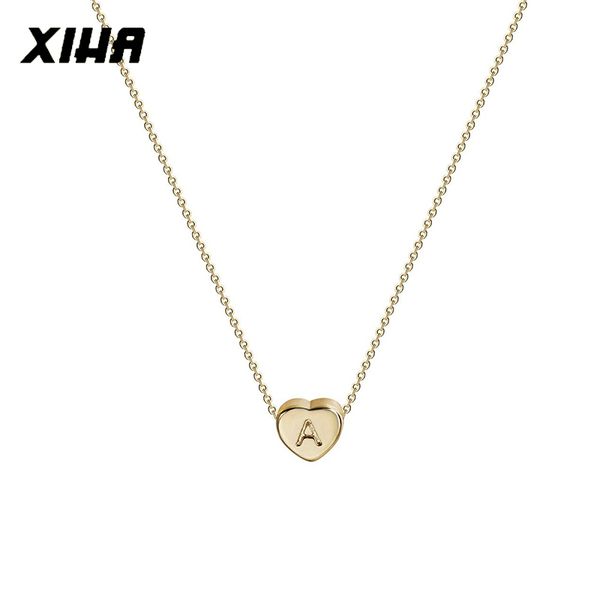 

simple tiny dainty heart initial necklaces pendant for teen girls kids gold 26 letter choker valentines day gifts for girlfriend, Silver