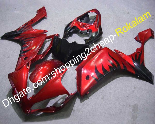 2007 2008 YZF-R1 Carenatura moda per Yamaha 07 08 YZFR1 YZF R1 YZFR1000 Carene ABS personalizzate corpo rosso fiamma nero (stampaggio ad iniezione)