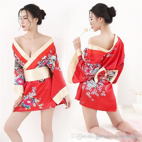 

pattern print japanese kimono long sleeve famale pajamas womens designer erotic uniform sakura, Black;white