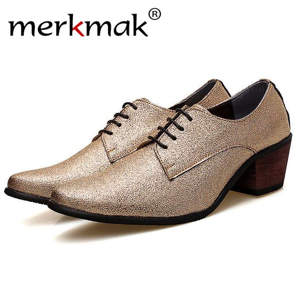 

merkmak мужчины оксфорд ботинки платья lace up острого нос высокие каблуки золото серебро свадебной groom обувь bling с блестками партии про, Black