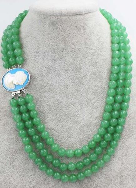 

3rows green jadeite round 8mm +beautiful woman head clasp necklace 18-20inch wholesale beads nature fppj woman 2019, Silver