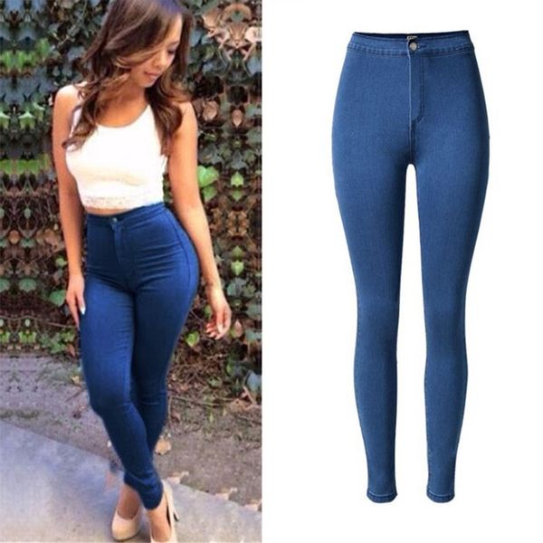 

2019 european and american popular pencil pants pants high waist slim stretch blue jeans