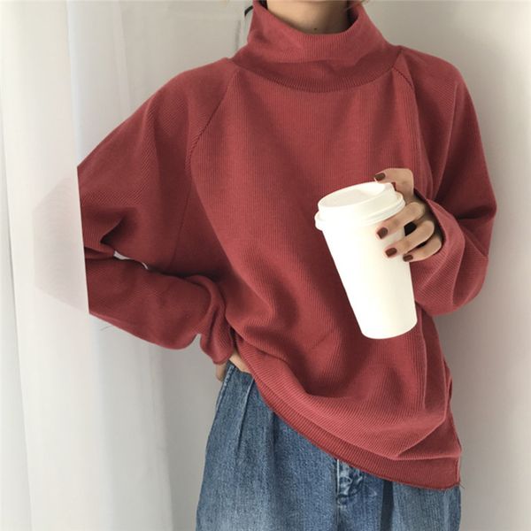 

vintage turtleneck sweater autumn long sleeve women sweater solid sueter mujer loose casual sweaters korean female pullovers, White;black