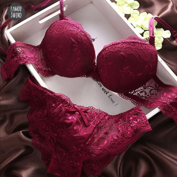 

women 2pcs floral underwire lace transparent underwear push up bra lingerie bras brief sets for suit 5 colors, Red;black