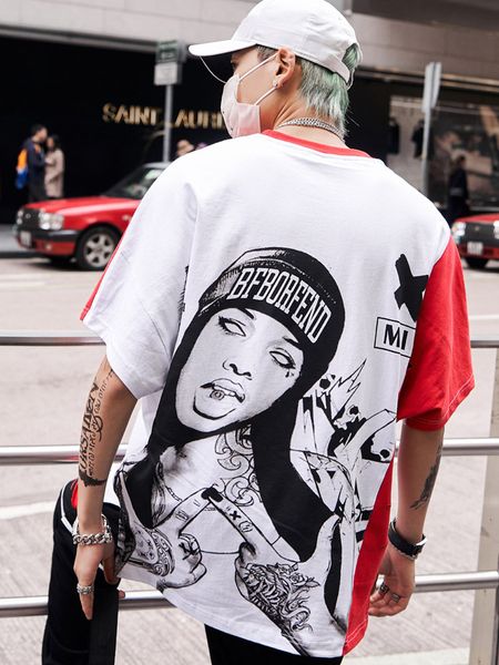 

Harajuku Splice Hole T Shirt Streetwear Men Japanese T Shirt Hip Hop Summer T-Shirt Cotton Tops Tees