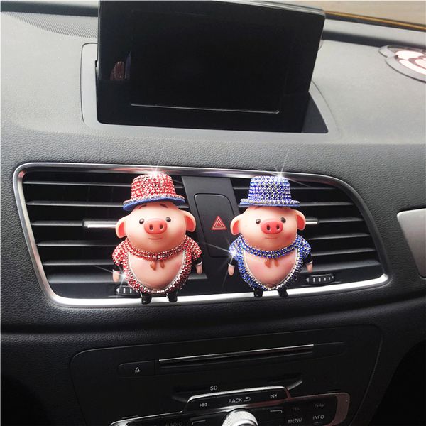 

2 pcs exquisite lady car freshener cute diamond pig doll perfume clip cartoon decoration car perfume fine gentleman a pair