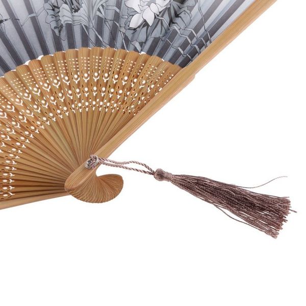 

silk hand fan lotus folding fan bamboo-gray
