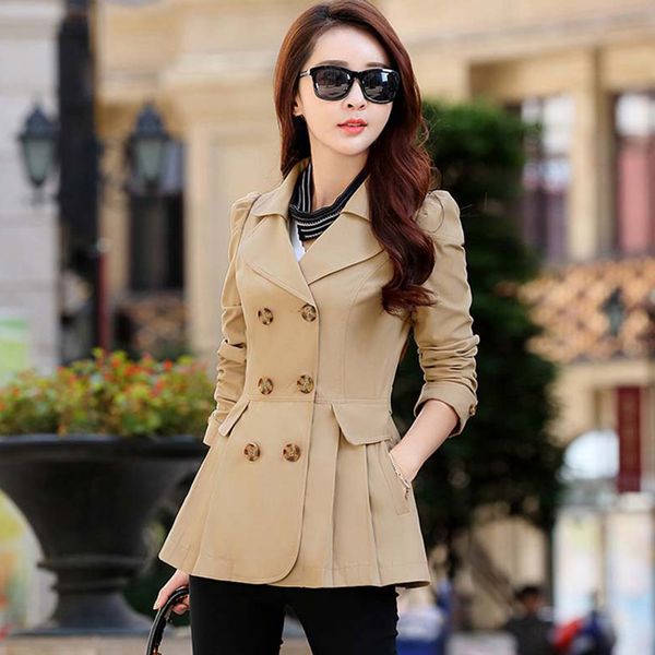 

plus size 4x autumn casaco women trench coat fashion solid double breasted ties mid-long wind-breaker overcoat outwear, Tan;black