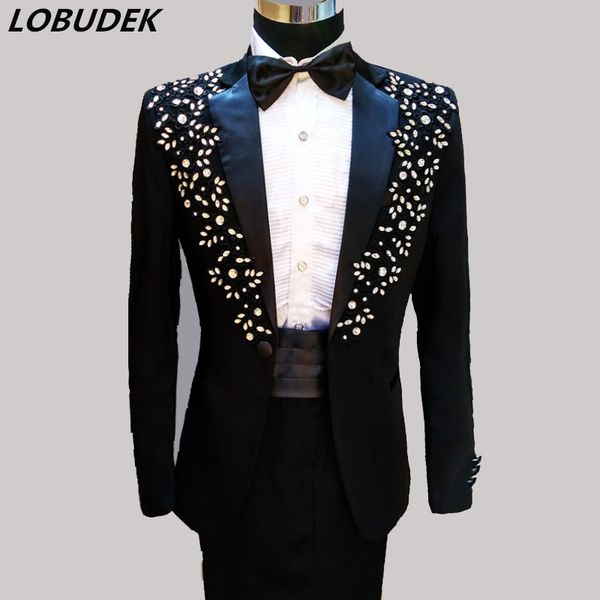 Acheter Veste Pantalon Homme Costumes Rouge Blanc Noir Rose Rouge Vert Mariage Marié Costume Masculin Robe Formelle Slim Costumes Vêtements Fleur De
