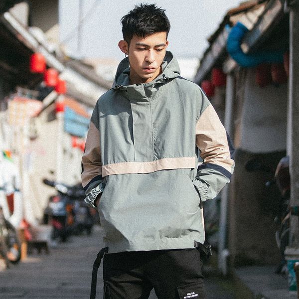 

aoril 2020 new men's pullover jacket fashion youth windbreaker solid color men's loose closure sleeve jacket, Black;brown