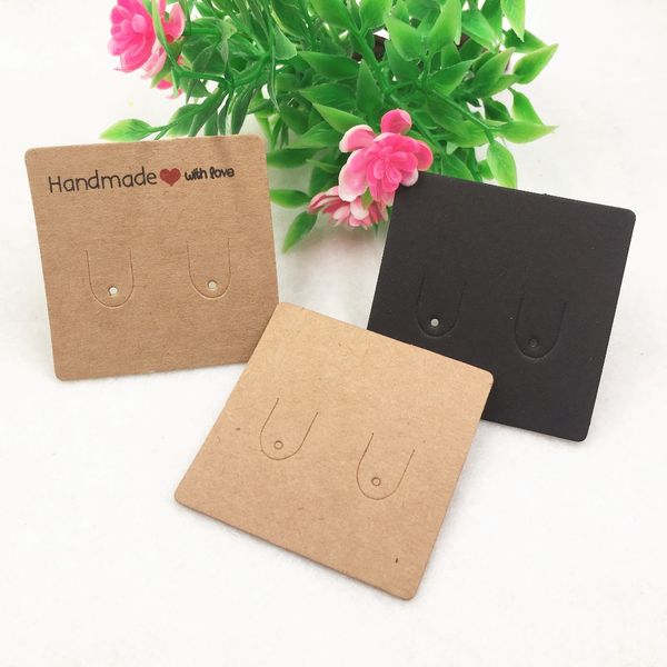 

100pcs 5*5cm square shape vintage kraft paper small earring packing card girl's jewelry display card accept customize logo, Black;white