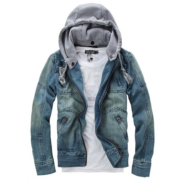 

new jean coats foreign male fashion denim tracksuit detachable hooded men denim jacket jacket jeans size m-5xl, Black;brown