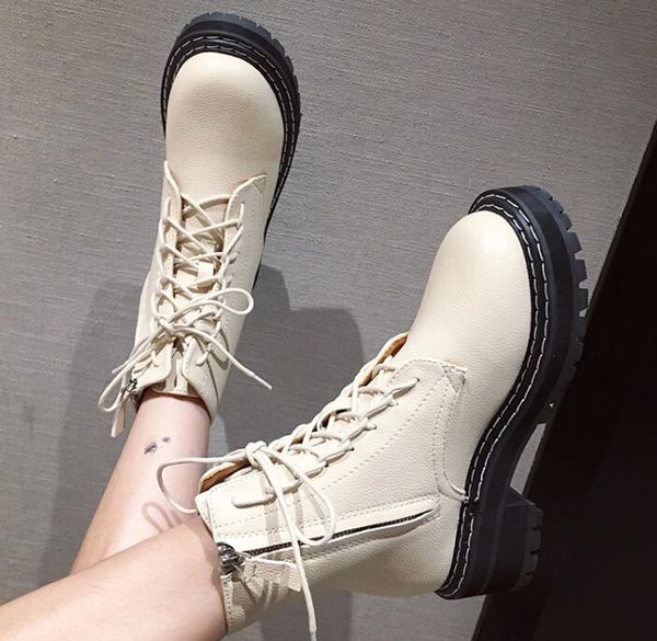 

black boots bootee woman 2019 shoes round toe booties ladies lace up winter women luxury designer autumn med elegant rubber