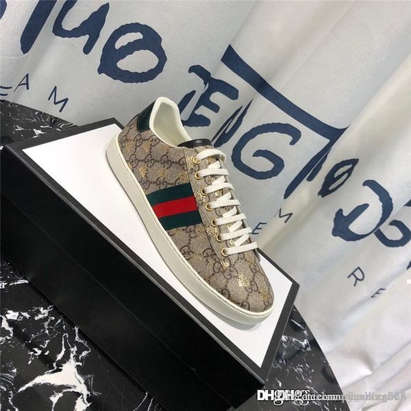 

designer sneakers bottom low cut spikes flats shoes for men women leather sneakers casual shoes classical lattice ace bee ing, Black